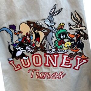Warner Bros NEW Y2K Looney Tunes Embroidered Streetwear Khaki Denim Jacket